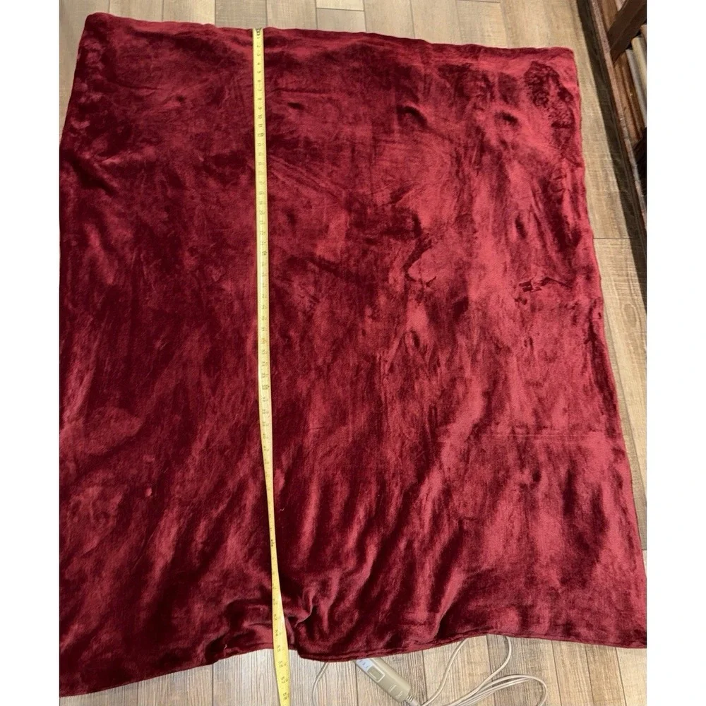 Sunbeam Electric Heated Warming Throw Blanket Burgundy Red Plush 50x60 3-Heat